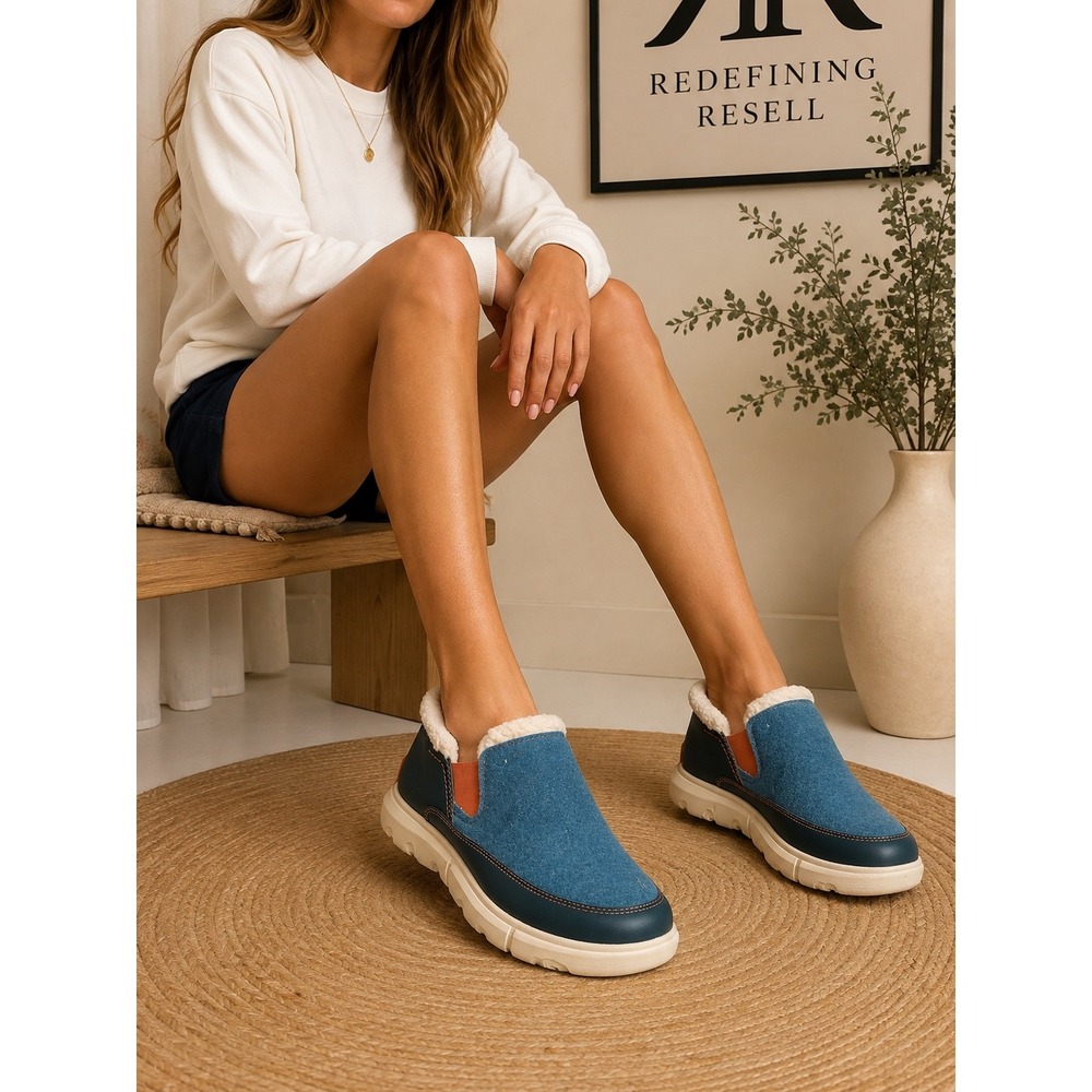 Sorel Explorer Blitz Drift Low Blue Felt Shearling Slip On Shoes LL4923-430 10